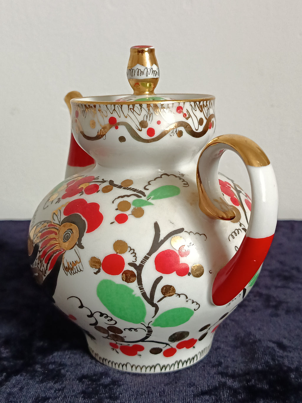 Vintage Lomonosov "Red Rooster" / "Cockerels" porcelain teapot