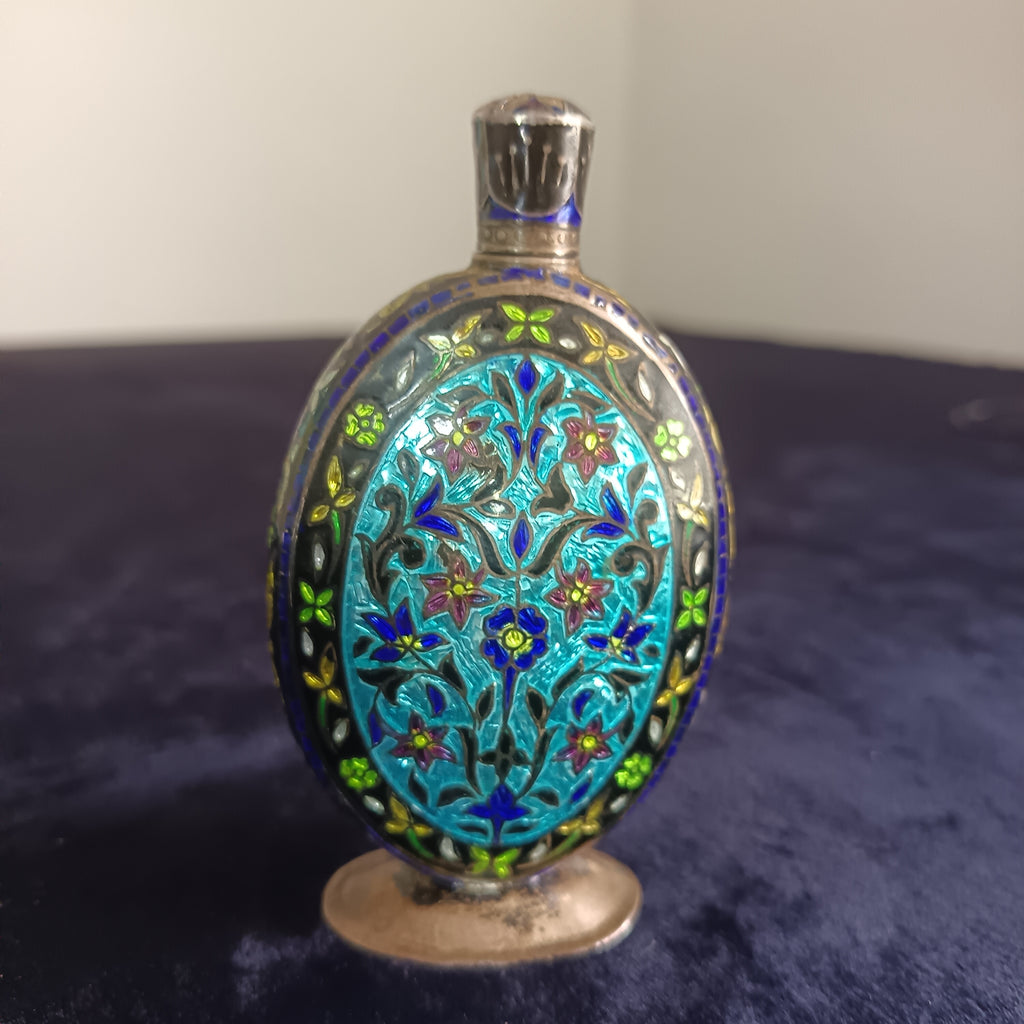 Meenakshi Antique Indo-Persian perfume flask, crafted from sterling silver.