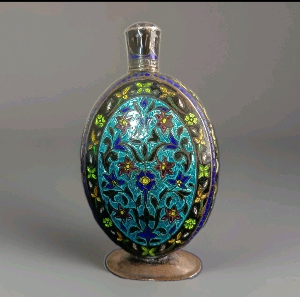 Meenakshi Antique Indo-Persian perfume flask, crafted from sterling silver.