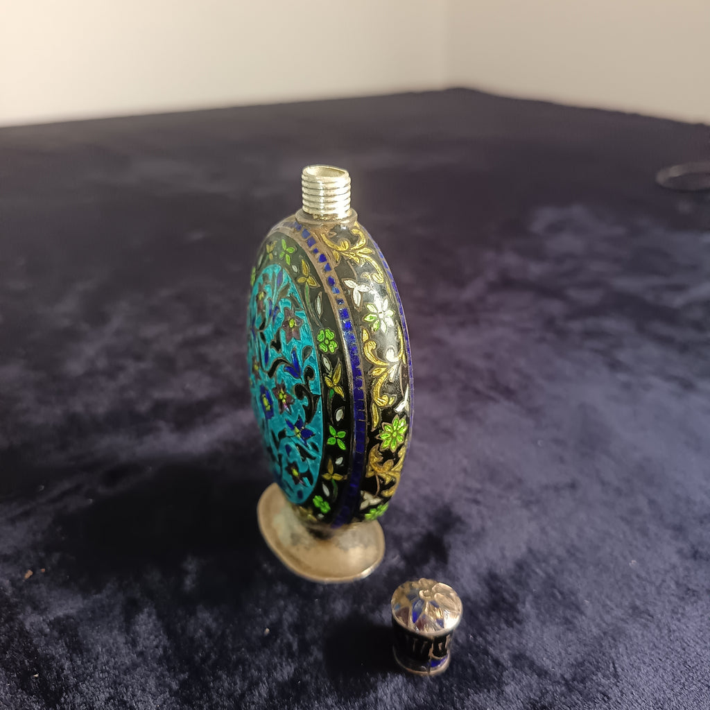 Meenakshi Antique Indo-Persian perfume flask, crafted from sterling silver.