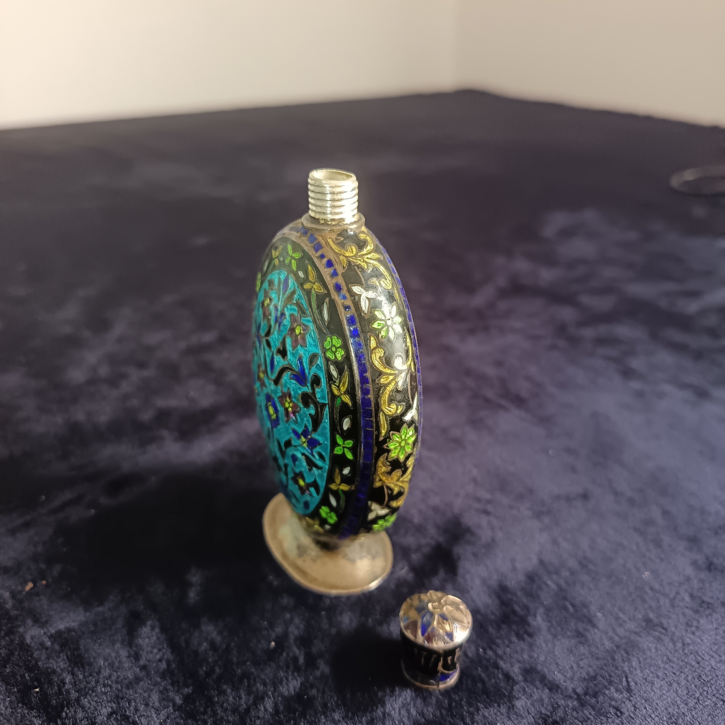 Meenakshi Antique Indo-Persian perfume flask, crafted from sterling silver.