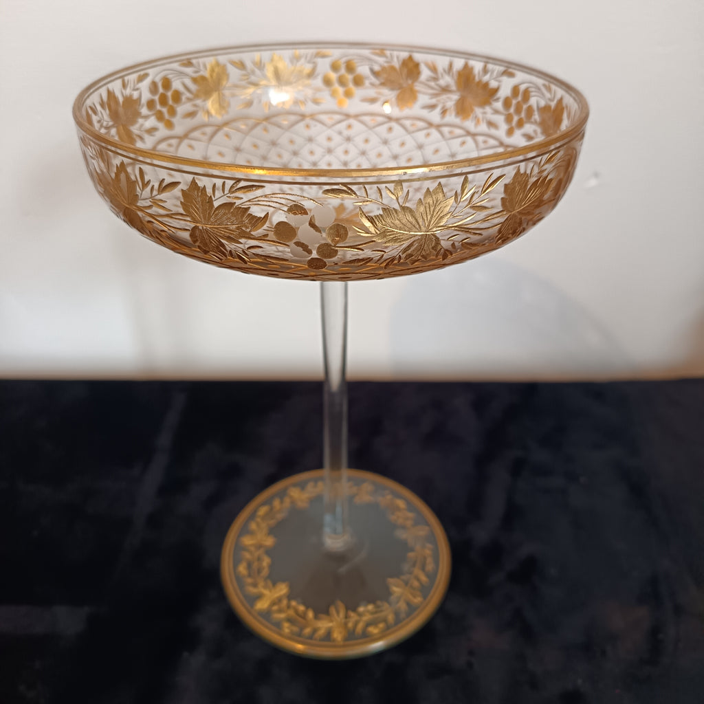 Antique Victorian girl tazza Bohemian glass circa 1900