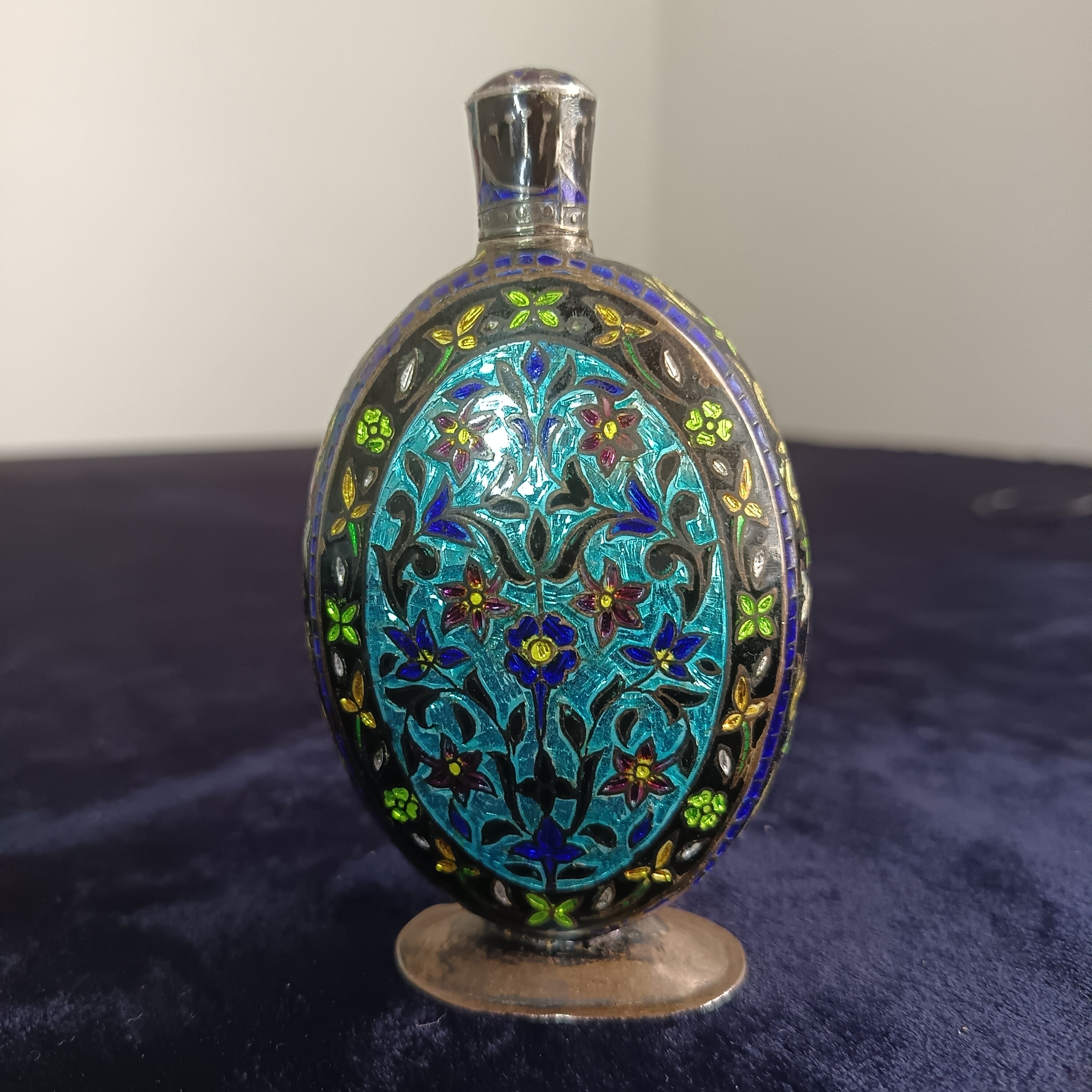 Meenakshi Antique Indo-Persian perfume flask, crafted from sterling silver.