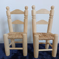 Vintage-style miniature Dolls wooden woven seat chairs.