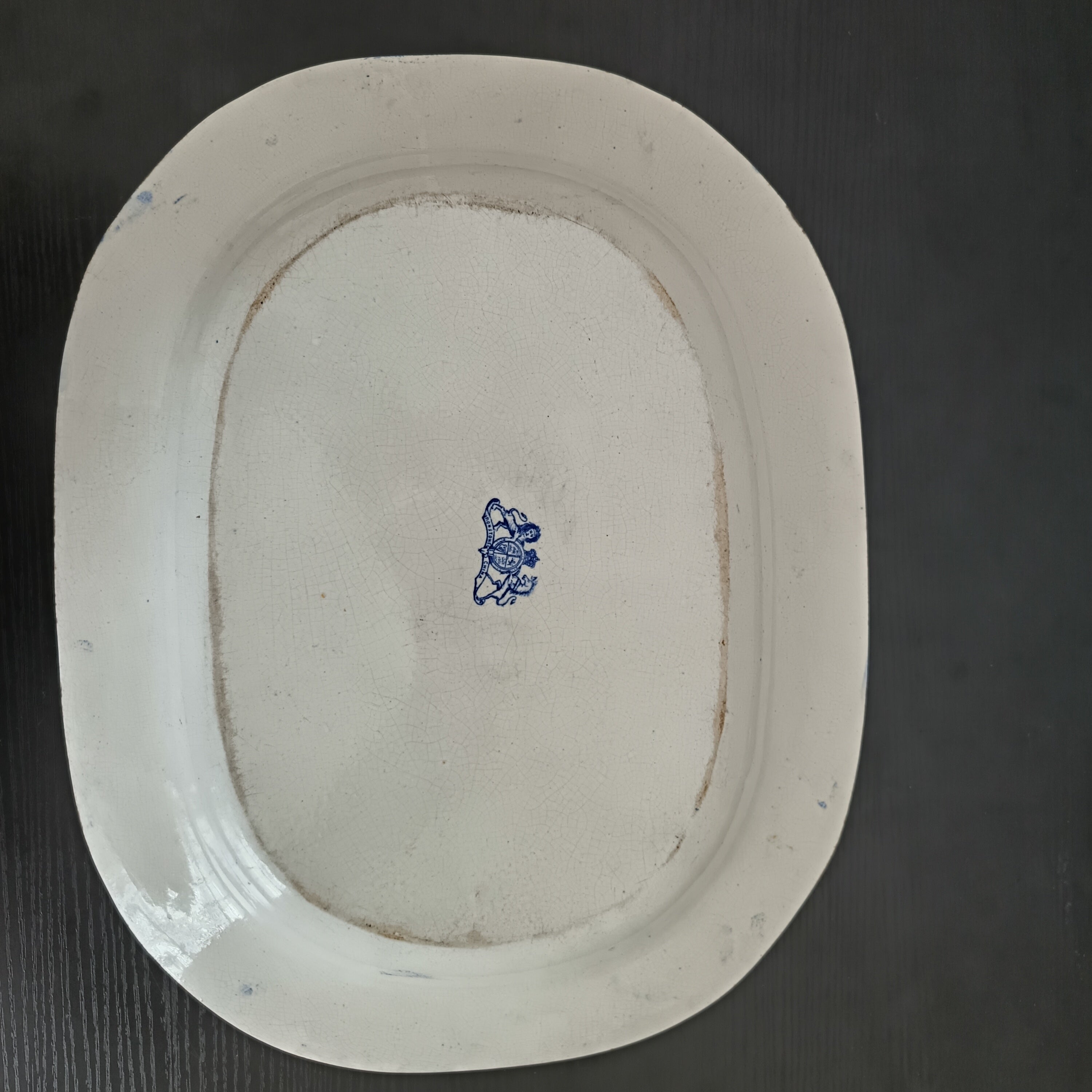 Antique Staffordshire 'Willow' Pattern 14" Blue & White Transferware serving platter