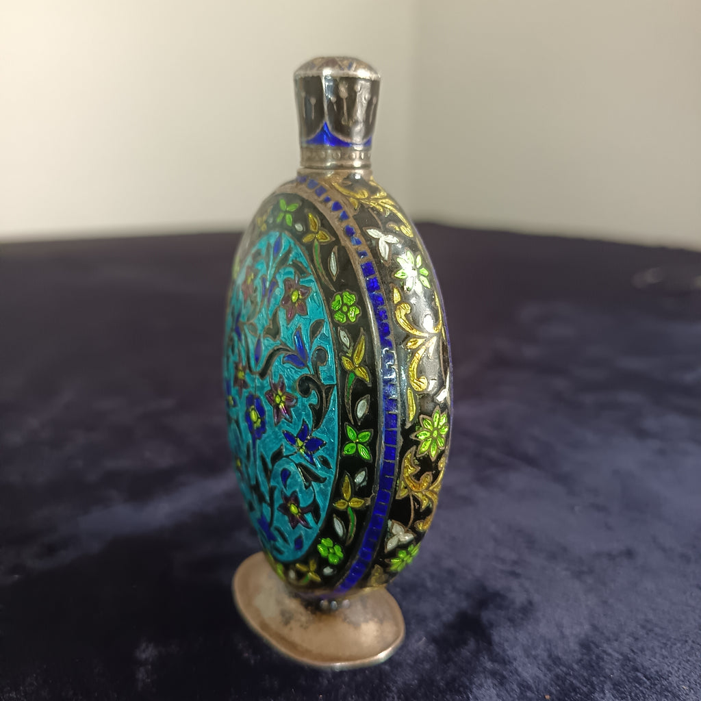 Meenakshi Antique Indo-Persian perfume flask, crafted from sterling silver.