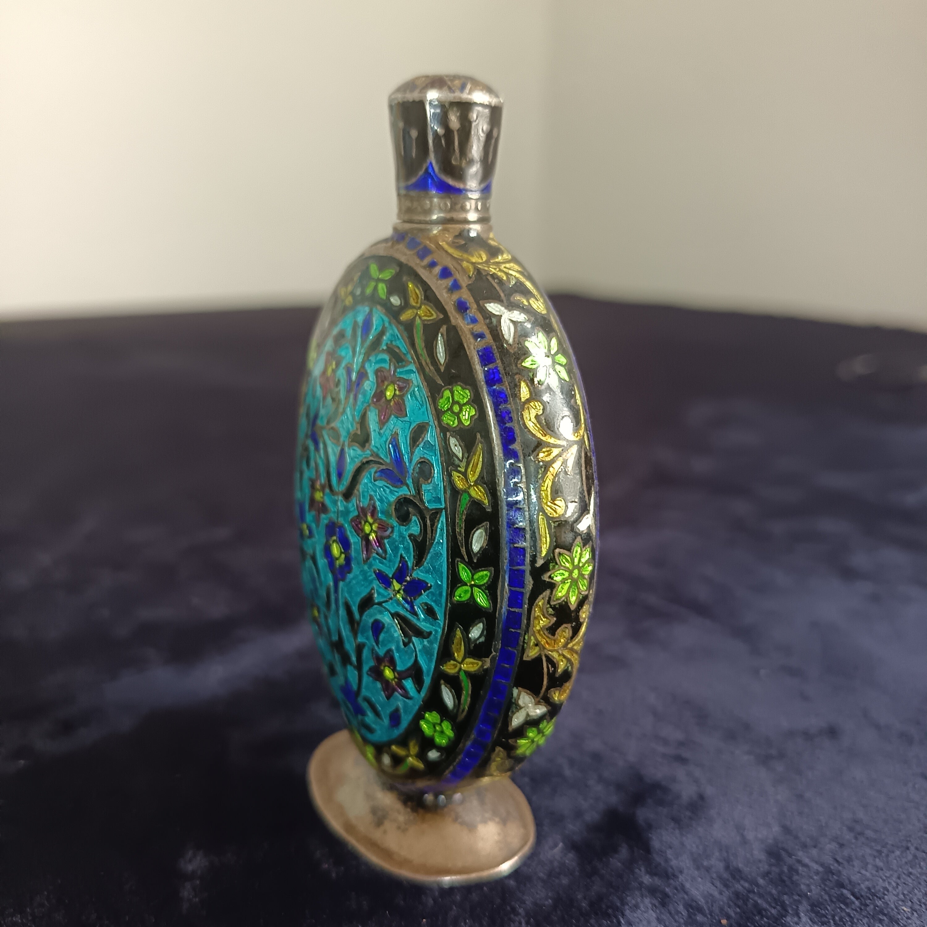 Meenakshi Antique Indo-Persian perfume flask, crafted from sterling silver.